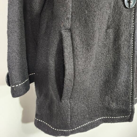 Emma James Womens Boiled Wool Jacket Size Medium Black Button Front 3/4 Sleeve - Picture 6 of 11